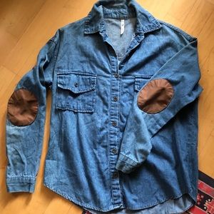 Denim button down shirt with patches